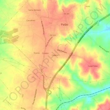 Topografische kaart Copeiro, hoogte, reliëf
