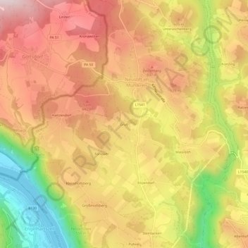 Topografische kaart Grub, hoogte, reliëf