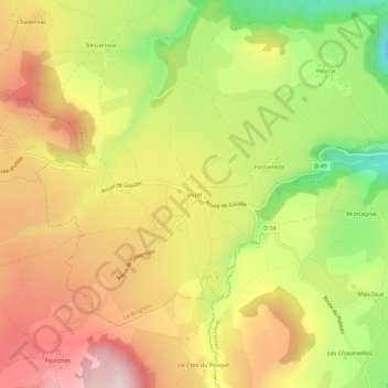 Topografische kaart Ussel, hoogte, reliëf