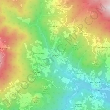 Topografische kaart Dorbora, hoogte, reliëf