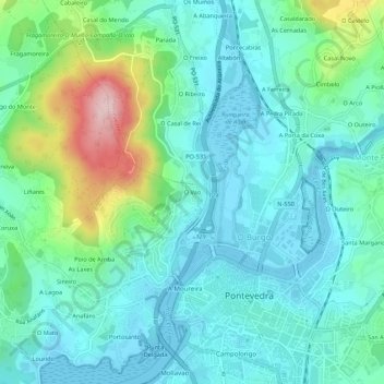 Topografische kaart O Vao, hoogte, reliëf