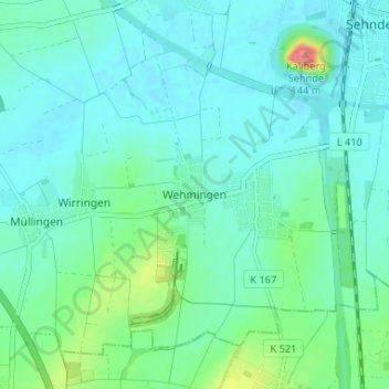Topografische kaart Wehmingen, hoogte, reliëf