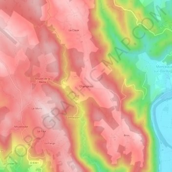 Topografische kaart Champeau, hoogte, reliëf