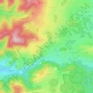 Topografische kaart Freitags, hoogte, reliëf