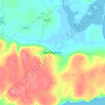 Topografische kaart Ballymacoda, hoogte, reliëf