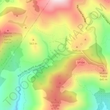 Topografische kaart Fellina, hoogte, reliëf