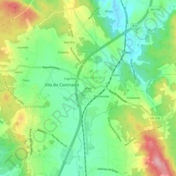 Topografische kaart Seixal, hoogte, reliëf