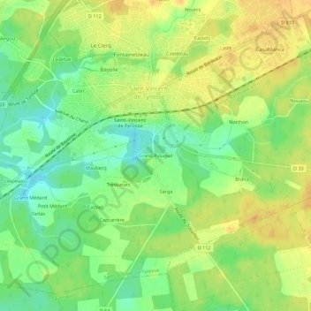 Topografische kaart Grand Piouguit, hoogte, reliëf