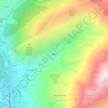 Topografische kaart Trappa, hoogte, reliëf