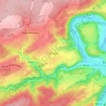 Topografische kaart Strivay, hoogte, reliëf