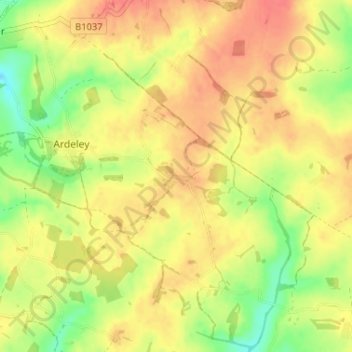 Topografische kaart Moor Green, hoogte, reliëf