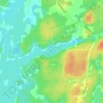Topografische kaart Hamiltons Bay, hoogte, reliëf