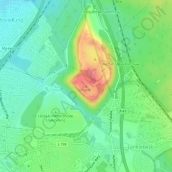 Topografische kaart Halde, hoogte, reliëf