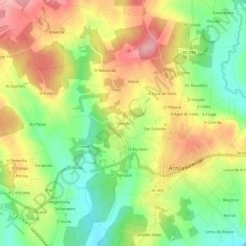 Topografische kaart Chinelo, hoogte, reliëf