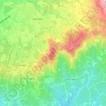 Topografische kaart Toppo, hoogte, reliëf