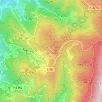 Topografische kaart Brandrüttel, hoogte, reliëf