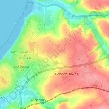 Topografische kaart Trevarnon, hoogte, reliëf