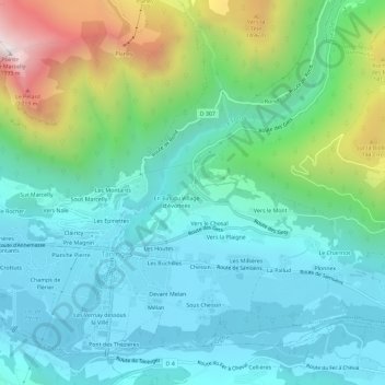 Topografische kaart Avonnex, hoogte, reliëf