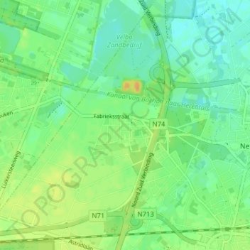 Topografische kaart Overpelt-Fabriek, hoogte, reliëf