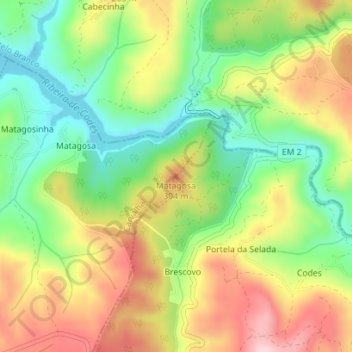 Topografische kaart Matagosa, hoogte, reliëf
