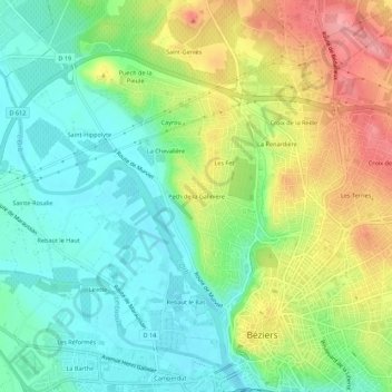 Topografische kaart Pech de la Galinière, hoogte, reliëf