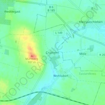 Topografische kaart Crüchern, hoogte, reliëf