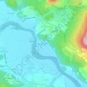 Topografische kaart Treffen/Trebinja, hoogte, reliëf