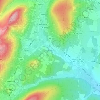 Topografische kaart Broux, hoogte, reliëf