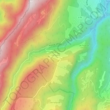 Topografische kaart Les Fogès, hoogte, reliëf