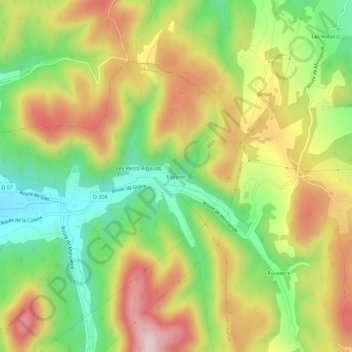 Topografische kaart Espenel, hoogte, reliëf