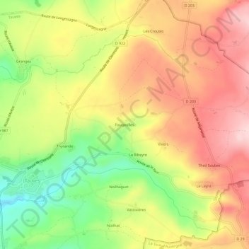 Topografische kaart Fougeolles, hoogte, reliëf