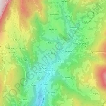 Topografische kaart Les Martenons, hoogte, reliëf