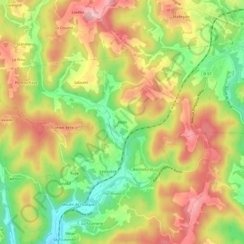 Topografische kaart Pézin, hoogte, reliëf