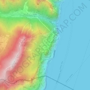 Topografische kaart Pregasina, hoogte, reliëf