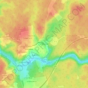 Topografische kaart La Rouchouze, hoogte, reliëf