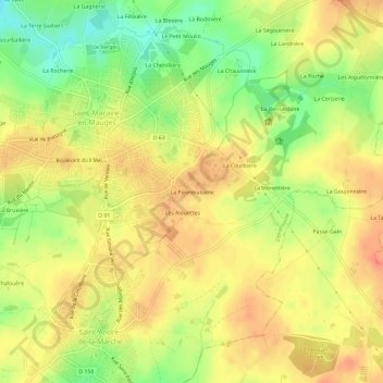 Topografische kaart La Penneraiserie, hoogte, reliëf