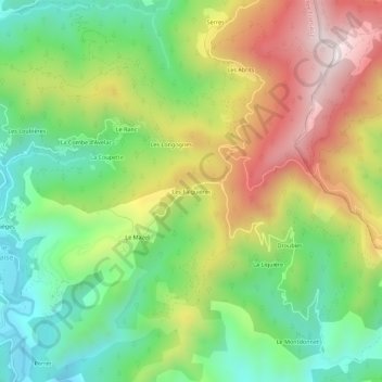 Topografische kaart Les Falguières, hoogte, reliëf
