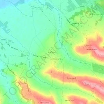 Topografische kaart Les Faures, hoogte, reliëf