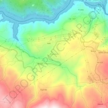 Topografische kaart Ruivães, hoogte, reliëf