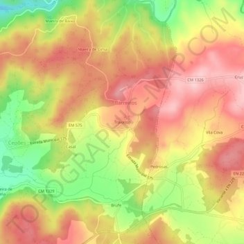 Topografische kaart Travasso, hoogte, reliëf