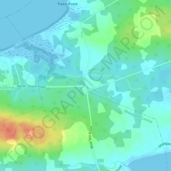 Topografische kaart Blue Sea Corner, hoogte, reliëf