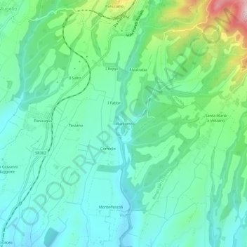 Topografische kaart Mucciano, hoogte, reliëf