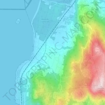 Topografische kaart Moledo, hoogte, reliëf