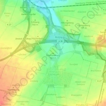 Topografische kaart Schimmelberg, hoogte, reliëf