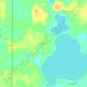 Topografische kaart Jennie, hoogte, reliëf