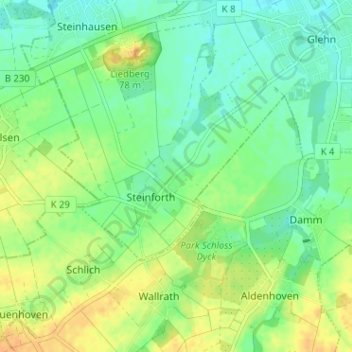 Topografische kaart Rubbelrath, hoogte, reliëf