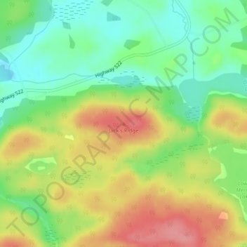 Topografische kaart Jack's Ridge, hoogte, reliëf