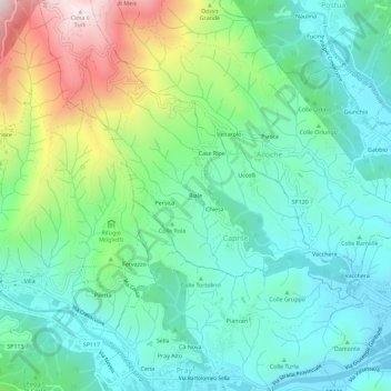 Topografische kaart Riale, hoogte, reliëf