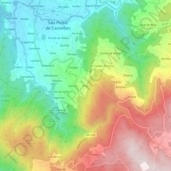 Topografische kaart Areal, hoogte, reliëf