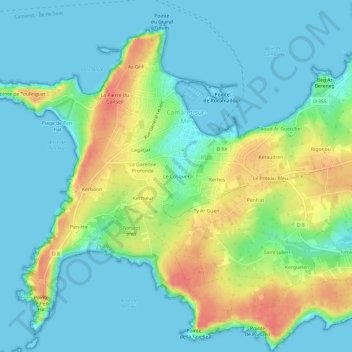 Topografische kaart Le Cosquer, hoogte, reliëf